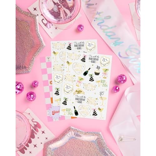xo, Fetti 30th Birthday Temporary Tattoos - 50 Gold Foil Pcs | Birthday Cocktail Accessory, Dirty Thirty Olive Party Favor, Cute RIP to My 20s Bday Activity