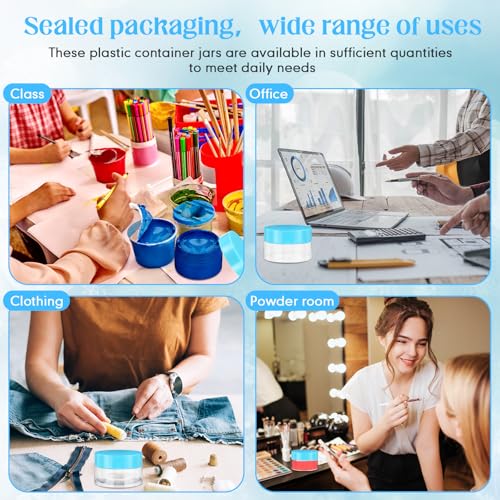 SATINIOR 100 Pcs Plastic Jars with Lids Small Containers Lids Wide Mouth Small Plastic Containers for Lotion Cream Rhinestones Body Butters Travel Storage(1 oz,Blue)