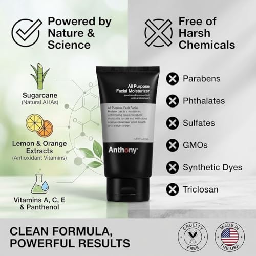 Anthony All-Purpose Facial Moisturizer ? Men¡¯s Hydrating Lotion for Dry Skin ? Lightweight, Non-Comedogenic, Anti-Aging Formula ? 3 Fl Oz