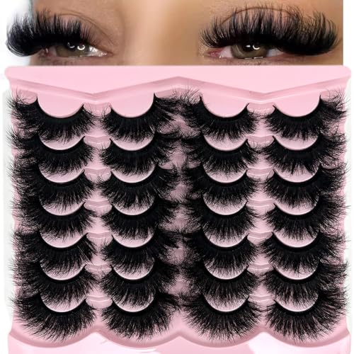 Mink Lashes Fluffy 20mm Big Faux Mink Strip Lashes Cat Eye Long False Eyelashes Dramatic Soft 25mm 3D Volume Eyelashes Pack 14 Pairs