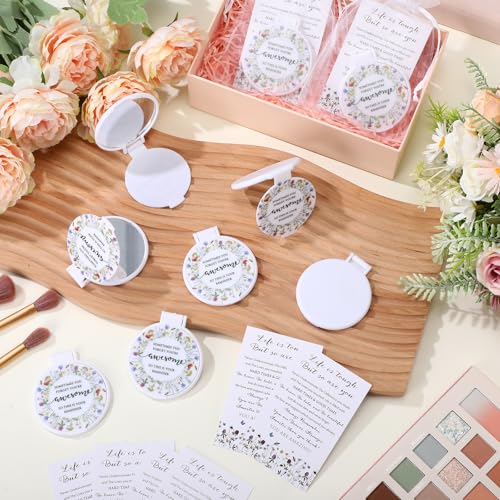 25 Set Inspirational Compact Mirror Bulk for Women Sometimes You Forget You're Awesome Motivational 2.76 Inch Small Double Sided Folding Pocket Mirror for Womens Day Mothers Day (Wildflower)