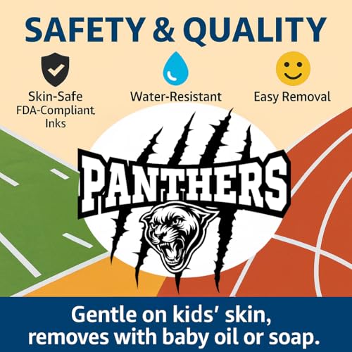 Panthers Mascot Temporary Tattoos for Kids ? 25-Pack Pre-Cut, Skin-Safe and FDA Compliant ? School Spirit and Sports Team Party Favors