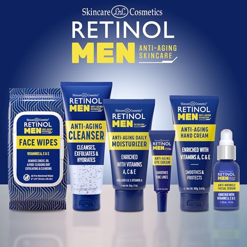Retinol Men's Gel Cleanser Gently Exfoliates skin for Improved Texture Men Anti- Aging Facial Wipes - Quickly cleanses Face from sweat, oil and pore-clogging dirt without any heavy residue