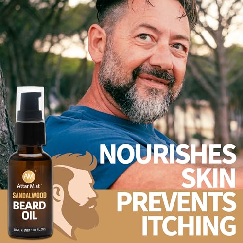 AM Beard Oil for Men growth Beard Conditioner Beard Straightener Beard Softener for Men Prevents Tangles & Itch, Tames Frizz Naturally Derived Beard Care Argan & Vitamin E - 1.01 floz