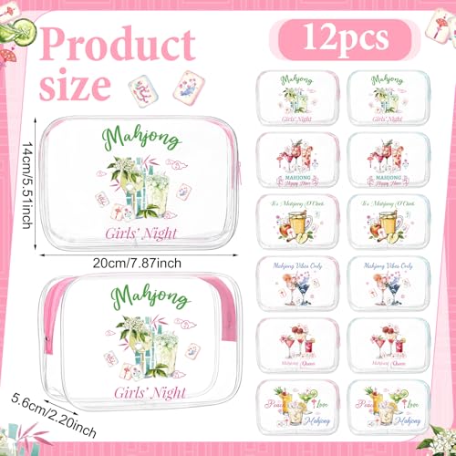 Hsei 12 Pcs Mahjong Cocktail Clear Cosmetic Bag Gifts for Women Mahjong Makeup Bag Waterproof PVC Mah Jong Zippered Pouch for Lover Player Friend Grandma Lucky Mother's Day Birthday New Year Gift
