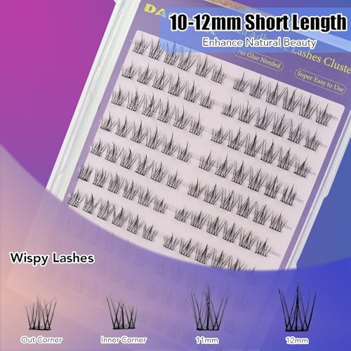 DAODER Self Adhesive Eyelashes No Glue Need, Wispy Self Adhesive Lash Clusters Natural Look, 10-12MM Short Pre Glued Eyelash Clusters C Curl Reusable Stick On Eyelashes(Sunflower 10-12MM)