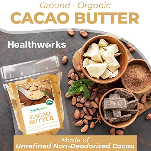Healthworks Superfoods Organic Cacao Butter - 16 Oz / 1 Lb - USDA Certified Organic from Peru - Unrefined Non-Deodorized Cocoa - Sugar-Free, Keto, Vegan & Non-GMO - Antioxidant Superfood