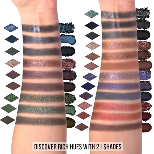 Black Smokey Eyeshadow Palette, Midnight Masquerade 21 Colors ? Spectrum of Black Matte Shimmer Glitter Eye Shadow for Halloween Goth Makeup, Highly Pigmented, Talc Free