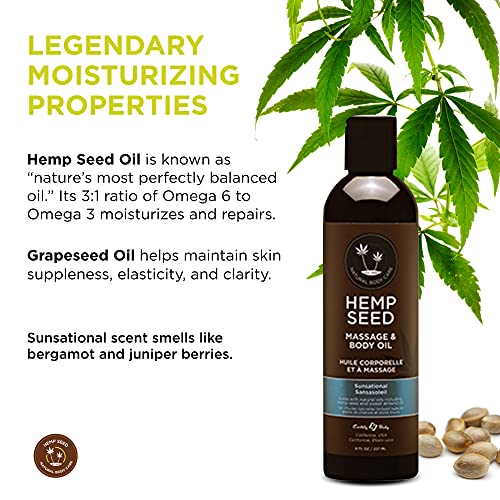 Hemp Seed Massage & Body Oil - 8 fl. oz. - Nourishing, Moisturizing Massage Oil - Hemp Seed, Apricot, Grapeseed & Sweet Almond Oil - Vegan & Cruelty Free