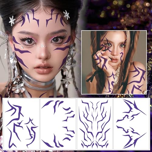 Anime Purple Temporary Tattoos for Dance, Cosplay, Halloween Accessories Temporary Tattoos Cosplay Tattoos Stickers Prop Demonn Cosplay Accessories (A)