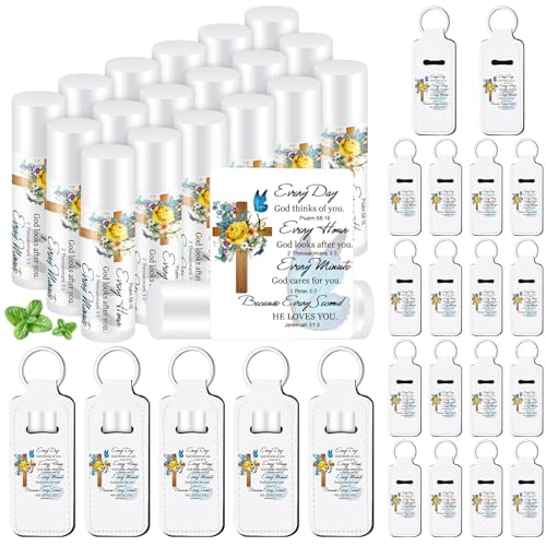 36 Pcs/18 Set Christian Gift for Women Christian Lip Balms and Lip Holder Keychain Bulk Faith Scripture Bible Verse Gift Religious Church Party Favor for Mom Staff Employee(Everyday)