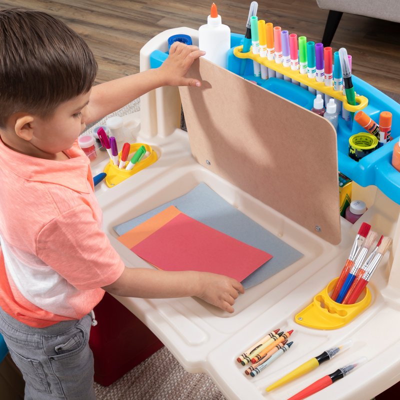 Kids Art Desk with Storage and Whiteboard - Multicolor Activity Table