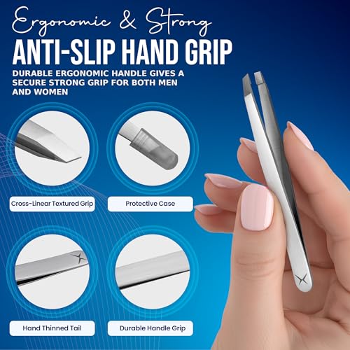 Professional Straight Stainless Steel Tweezers for Men & Women - Precision Eyebrow Facial Hair Removal with Strong Grip & Fine Point Tip (Smoky Silver)