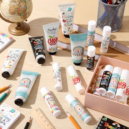 Loopeer 30 Sets Teacher Appreciation Gifts Bulk 5 Style Travel Size Lip Balm and Hand Cream Thank You Gift Sets for Teacher Staff Team Woman Man Office Supplies Back to School Party Favors