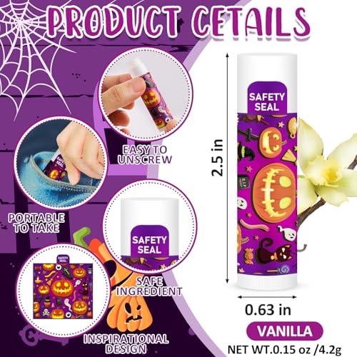 DMSKY 60 Pcs Halloween Lip Balm Bulk, Halloween Party Favors Halloween Treat Bags Gifts Goodie Bag Fillers Classroom Prizes Halloween Party Favors Supplies