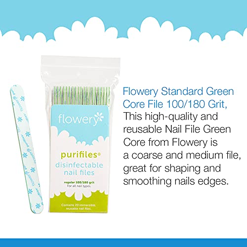 Flowery Green Core Disinfectable Nail Files, 100/180 Grit, 20 per Pack