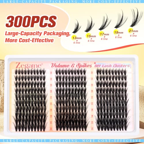 Manga Lash Clusters Natural Eyelash Clusters With Spikes 300Pcs 13-21MM Long Wispy Cluster Eyelash Extensions D-Curly Volume Lash Clusters Anime Individual Lashes Fairy Lash Extensions by Zegaine