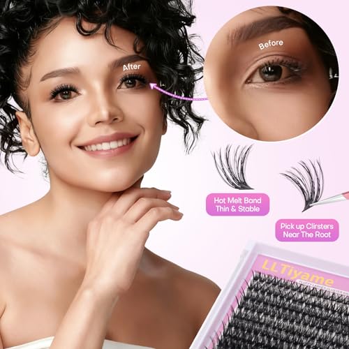 728Pcs Fluffy Lashes Cluster Kit Extensions Eyelash Kit with Bond&Seal 60D+80D+100D Thick Volume Eyelash Clusters Kit D Curl Volume False Eyelashes DIY Individual Wispy Fake Eye Lashes Combo