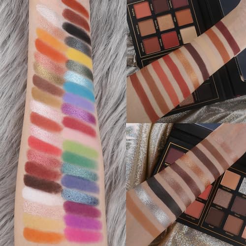 Prism Makeup 40 Colors Vibrant Rainbow Eyeshadow Palette with 18 Colors Dark Brown Rusty Smokey Eyeshadow Palette