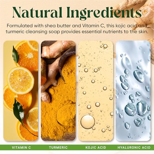 Turmeric Kojic Acid Soap Bars with Vitamin C, Retinol & Hyaluronic Acid ? Face & Body Soap with Collagen & Shea Butter ? 2-Pack Cleansing Bars for All Skin Types