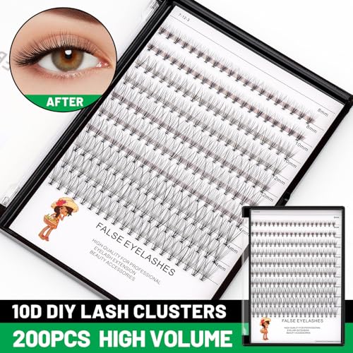 Bodermincer Large Box 200pcs 10D, 8-10-12-14mm Mixed Professional Makeup Individual Cluster Eye Lashes Grafting Fake False Eyelashes (8-10-12-14mm Mixed)
