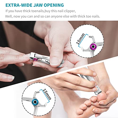 SZQHT Extra Wide Jaw Opening Nail Clippers for Thick Nails Cutter for Ingrown Toenail Clippers & Fingernails Manicure Set,Pedicure Kit,Men & Women(Silver) (Pack of 2)
