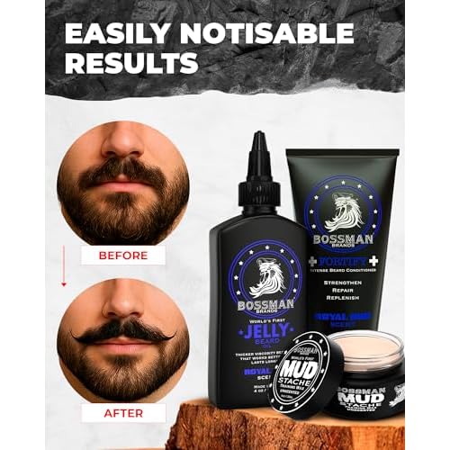 Bossman Big Boss Beard Care Kit for Men - 7 Piece Beard Grooming Kit with Jelly Beard Oil, Beard Conditioner, Beard Balm, MUDstache Wax, Bar Soap, Metal Comb, Brush - Gift Set for Men (Hammer)