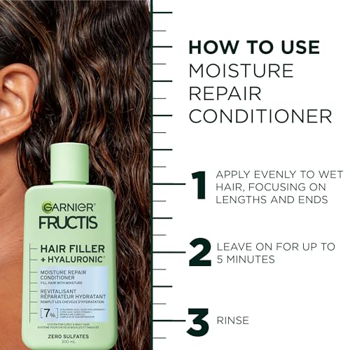 Garnier Fructis Hair Filler Moisture Repair Conditioner,Sulfate Free Conditioner for Curly,Wavy Hair with Hyaluronic Acid,10.1 Fl Oz,(Pack of 2)