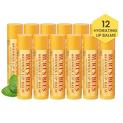 Burt's Bees Lip Balm - Original Beeswax 12 Count Pack in Bulk, Lip Moisturizer With Responsibly Sourced Beeswax, Tint-Free, Natural Origin Conditioning Lip Treatment, 12 Tubes, 0.15 oz