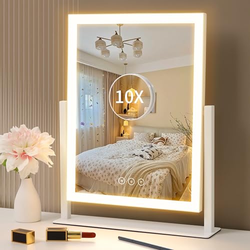 Yumelivi LED Vanity Mirror with Touch Controls, Tabletop Makeup Mirror with Bright Lighting, White