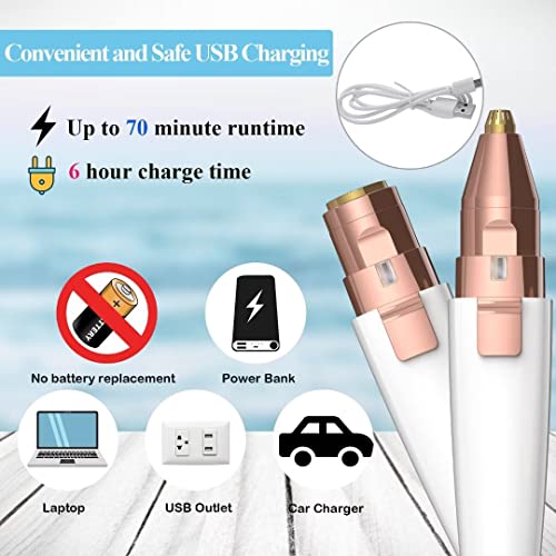 Eyebrow Razor,Facial Hair Removal for Women, (USB Rechargeable), 2 in 1 Eyebrow Trimmer and 100% Painless Hair Remover with Light for Nose, Lips, Face, Body