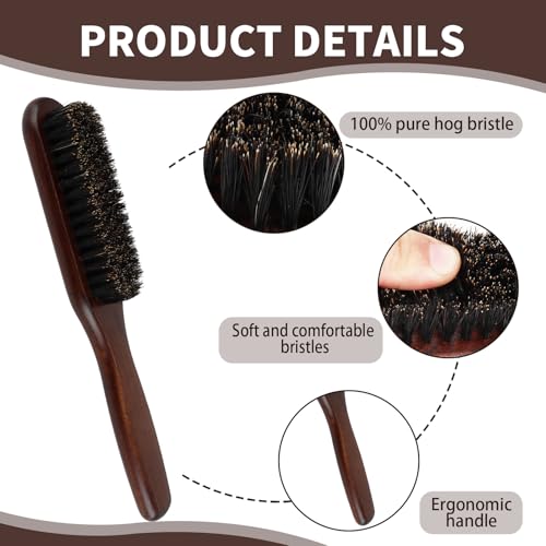 Boar Bristle Beard Brush for Men, Natural Bristle Beard Grooming Brush with Beech Wood Handle, Smooths Detangles Conditions Beards, Pocket Size 7.8x3.9 In