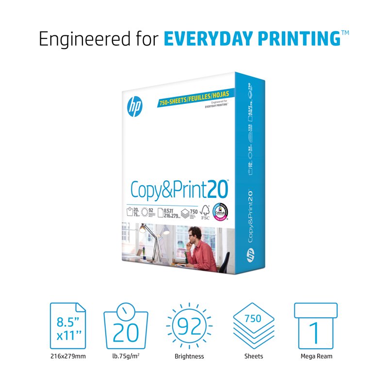 HP Copy & Print20 20lb Letter Size Printer Paper - Ream Pack of 750 Sheets