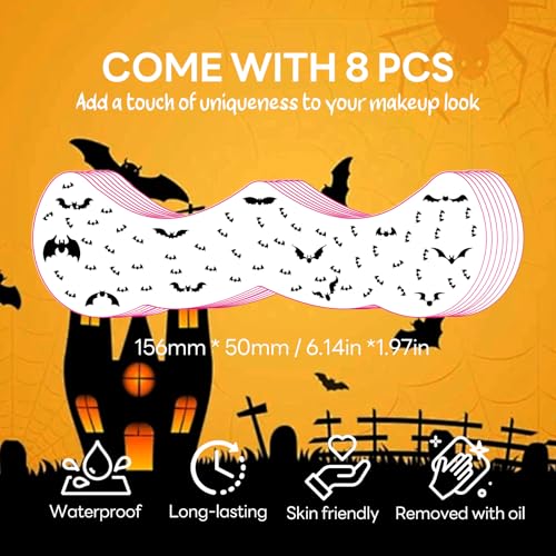 Halloween Black Bat Freckles Temporary Tattoos - Removable & Waterproof,Easy Apply Party Role-Playing Face Stickers Freckles Tattoo Art, Gothic Scary Party Costume Accessories (8 PCS)