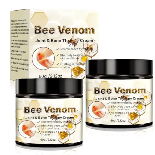 Bee Venom Cream, Bee Venom Skin Treatment Cream for Muscle & Joint Comfort with Hyaluronic Acid, 2 x 60g Targeted Balm to Support Flexibility & Ease of Movement