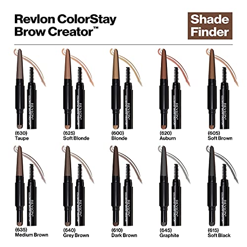 Revlon ColorStay Brow Creator, 2-in-1 Precise Eyebrow Pencil & Powder with Spoolie Brush, Waterproof & Long Lasting, 605 Soft Brown, 0.003 oz