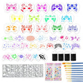 58 Pieces Face Paint Stencils and Brushes Kit, Incledes 36 Reusable Facial Painting Stencils, 6 Sheets Tattoo Stencil Stickers, 10 Brushes, 2 Pack Adhesive Gems, 4 Sponges for Party Festival Makeup