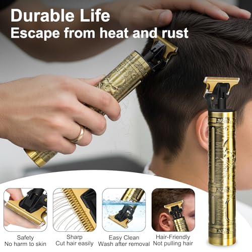 Premium Cordless Beard and Hair Trimmer for Men, Professional T-Blade Zero Gapped Rechargeable Grooming Kit, 4 Adjustable Limit Combs, Ideal Gift for Him, Unmatched Precision Luxury Care (Bronze)