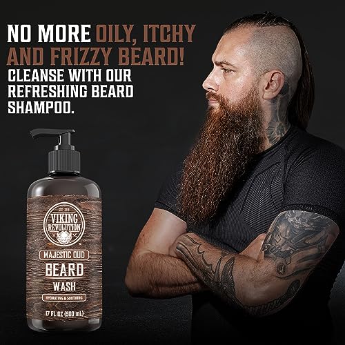 Viking Revolution Beard Wash and Beard Conditioner for Men with Argan Oil and Jojoba Oil - Beard Softener and Strengthener Beard Care Beard Shampoo and Conditioner with Beard Oil (17oz, Majestic Oud)