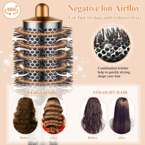 Large Round Volumizing Brush for Dyson Airwrap Attachments, Nickel/Copper, Bigger Oval Volumizer for Fluffy Styling