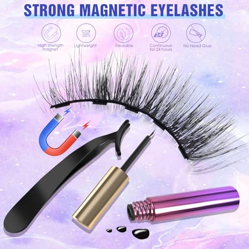 Magnetic Eyelashes Kit - 6 Sets Reusable Natural Look, No Glue Needed, with Applicator, Easy to Wear/Remove, Suitable for Daily/Party/Work (Fashionable Natural Style)