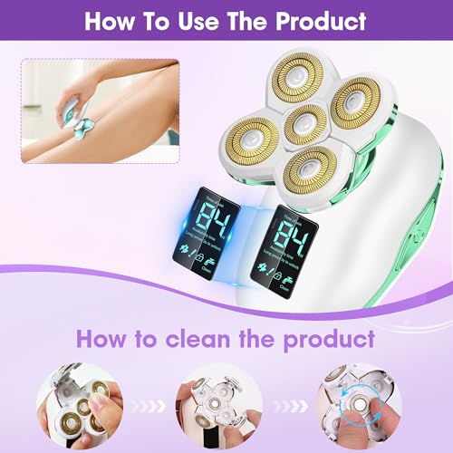 Electric Razors for Women Legs 5D:Magnetic Shaver Heads Waterproof Rechargeable Shaver Multi-Use for Hair Removal on Legs Bikini Body-Green