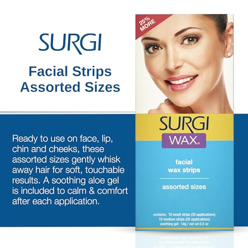 Surgiwax Facial Wax Strips - Mess-Free Facial Hair Removal for Women, Face Wax Strips, At-Home Waxing Kit, Assorted Sizes