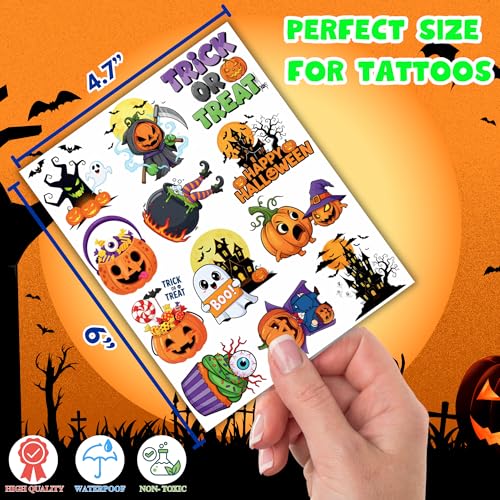 50 PCS Halloween Tattoos for Kids Party Decorations, Treats for Party Supplies Favors, Goodie Bag Stuffers Games for Boys Girls