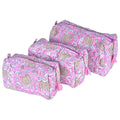Quilted Floral Block Print Makeup Bag Set of 3 ? Cotton Travel Toiletry and Makeup Organizer, Cosmetic Pouch, Toiletry Bag for Women, Cute Boho Coquette Make Up Bags for Women (Small, Medium, Large)