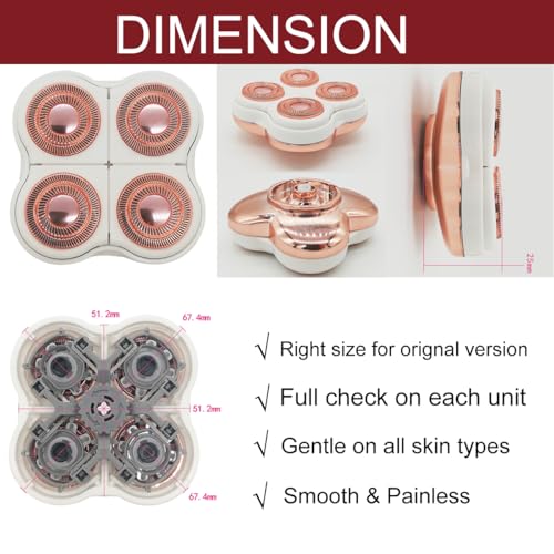Leg Hair Remover Replacement Heads for Finishing Touch Flawelss Legs Women's Hair Remover, 4 Floating head Leg Shaver Replacement Head for Flawless legs Shaver with 1 Cleaning Brush (1 Pack)