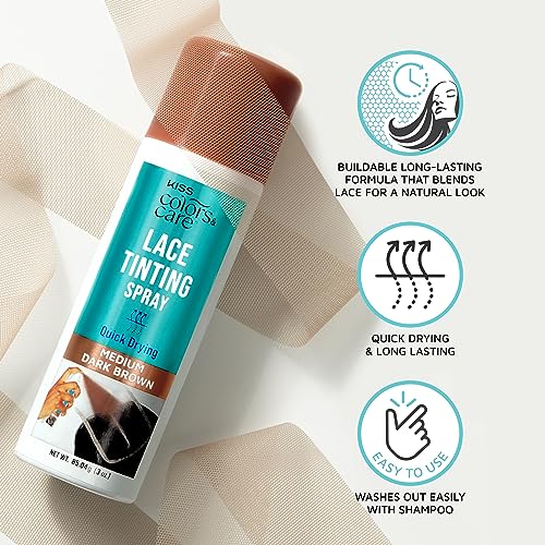 KISS Colors & Care Lace Tinting Spray, Medium Dark Brown, 3 oz | Quick Drying | Washes Out Easily | Smudge-Free | Sweat Resistant