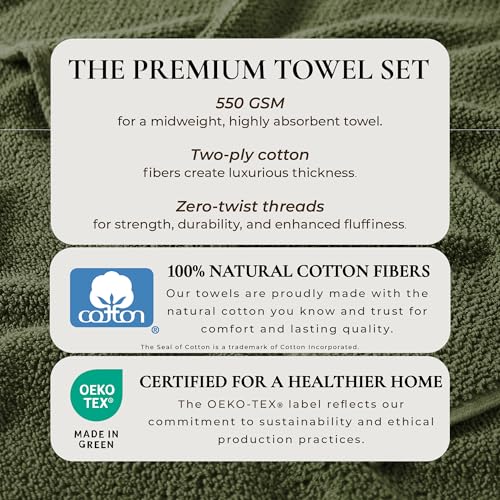 Great Bay Home 100% Cotton 12-Pack 13x13 Wash Cloth - Absorbent, Quick-Drying, Durable Face Towels for Bathroom Decor - Low-Twist, Two-Ply Fibers (Forest Green)