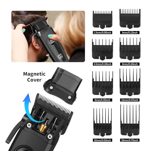 Professional Hair Clippers for Men 11500 RPM Barber Clippers Cordless with LED Display, 2000mAh Battery 150 Mins Runtime, DLC Blade, Charging Base & 8 Guide Combs Haircut Kit,HN-280