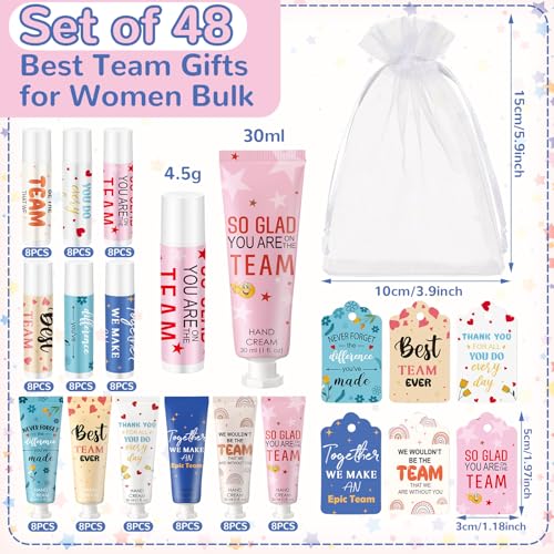 48set/192pcs Best Team Ever Gifts Team Appreciation Thank You Gifts for Coworkers Women Employee Appreciation Gift Party Favors Basket Stuffers Items Travel Hand Lotion and Lip Balm Set